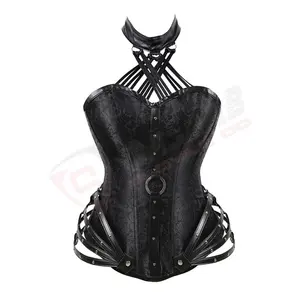 Waist Sexy-Vintage Bustier-Top marrone-corsetti traspirante victorian-corsetto gotico-pelle nera-Top per donna