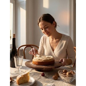 ฐานวางเค้กไม้วอลนัทสุดหรูพร้อมฐานกำมะหยี่ |   ชั้นวางขนมเบเกอรี่ขายส่ง - Product Image 4