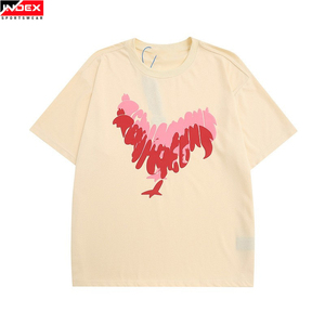NOEX Men's Pink Oversized T-Shirt Short Sleeve O-Neck Cotton Jersey Streetwear Letter Print Front <b>Logo</b> - Product Image 3