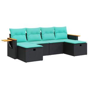 Conjunto de sofás de jardín con patas ajustables en negro y azul, colección grande de ratán sintético - Product Image 2