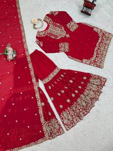 New Designer <b>Party</b> Wear Look Faux Georgette Stretchable Wrinkle-Free Stitched Stylish Sharara & <b>Top</b> with Duptta Set - Product Image 5