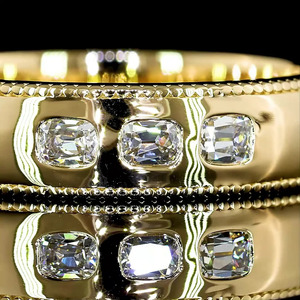 Lab Grown <b>Cushion</b> Cut Diamond Engagement <b>Ring</b> Three Stone Bezel Set Rhodium Plated 10K-18K Gold 925-935 Silver Luxury Wide Band - Product Image 2
