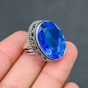 Magnifique bague tendance en topaze bleue de Londres, en argent sterling 925 massif, bijoux faits à la main, vente en gros directe d'usine - Product Image 2