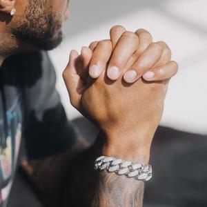 Luxury Iced Out Cuban Link <b>Bracelet</b> | White Gold Plated Micro Pave Hip Hop <b>Bracelet</b> for <b>Men</b> - Product Image 1