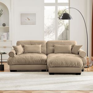 Divano Moderno Oversize a 2 Posti in Velluto con Poggiapiedi, Braccioli Imbottiti e Cuscino Lombare - Cuscini Decorativi Inclusi per Soggiorno - Product Image 2