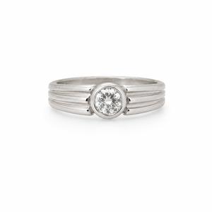 925 Sterling <b>Silver</b> Bezel Set Round Moissanite Ribbed Band <b>Ring</b> for <b>Men</b> Minimalist Wedding Engagement Daily Wear Jewelry Gift - Product Image 2
