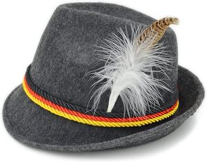 Chapeau Fedora en laine grise pour adulte avec bande et décoration en plumes, accessoire de fête unisexe, à porter au printemps et en automne - Product Image 1