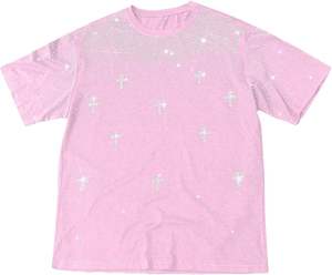 T-shirt rose en strass pour hommes, personnalisé, avec cristaux thermocollants, style streetwear, fabricant OEM - Product Image 2