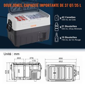 Refrigerador de Coche de Doble Zona de 12 Voltios, 37 QT/35 L, Congelador Portátil, Rango Ajustable de -4 a 50 Fahrenheit - Product Image 5