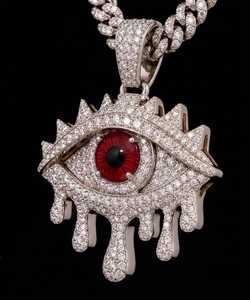 Collar con Colgante de Ojo de Hielo, Piedra Central Roja, Cadena de Eslabones, Joyería de Moissanita para Uso Diario - Product Image 2
