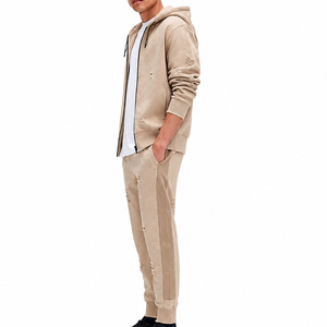 Conjunto de Sudadera con Capucha y Pantalones Deportivos con Logotipo Personalizado, Estilo Vintage Desgastado, con Cierre, Conjunto Deportivo de Dos Piezas para Hombre - Product Image 3
