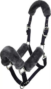Black and Purple Leather Horse <b>Halter</b> with Blue Rhinestones Adjustable Fit Equestrian Bridle Head Collar - Product Image 2