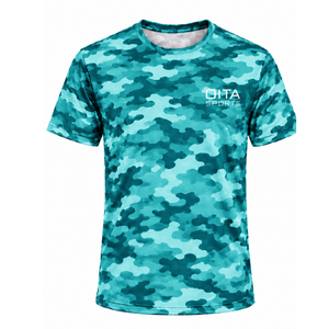เสื้อยืดคอกลมแขนสั้นผู้ชายลายพรางสีเขียวอมฟ้า ผ้าฝ้าย 100% ระบายอากาศได้ดี แห้งเร็ว น้ำหนักเบา เหมาะสำหรับเล่นกีฬา ออกกำลังกาย และกิจกรรมต่างๆ - Product Image 1