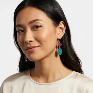 ต่างหูแฟชั่นล่าสุด24K ชุบทองสีม่วงและสีฟ้าน้ำตาล Druzy ต่างหูปาร์ตี้สวมใส่ออกแบบใหม่วางต่างหูของขวัญสำหรับผู้หญิง - Product Image 1