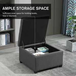 Pouf contenitore con coperchio sollevabile e trapuntatura, con cerniere in metallo e struttura in legno di gomma, per soggiorno, ufficio o camera da letto - Realizzato in MDF - Product Image 4
