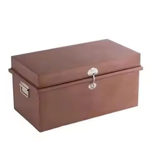 Lot de 2 coffres de rangement en métal jaune moutarde, empilables, en fer thermolaqué, style vintage, décoratifs, pour souvenirs, vente en gros - Product Image 2