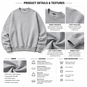 Custom <b>Men</b> Oversized Sweatshirt Crewneck <b>Pullover</b> Long Sleeve Casual Top Relaxed Fit Bulk Buyer Fashion Collection USA Market - Product Image 5