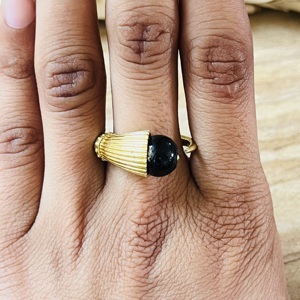 New Arrival Black Onyx Horn <b>Ring</b> Gold Plated Brass <b>Ring</b> Tribal Statement <b>Open</b> <b>Ring</b> Minimal Wholesale <b>Ring</b> For Women - Product Image 4