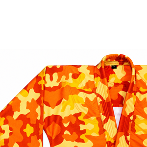 Kimonos de Jiu-Jitsu con Rayas Militares de Camuflaje, Patrón Naranja y Amarillo, Unisex, Diseño Tradicional de Camuflaje para Niños - Product Image 4