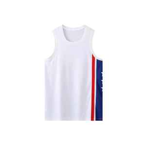 Conjunto de Uniforme de Baloncesto para Hombre, Blanco, Azul y Rojo, Camiseta sin Mangas, Pantalones Cortos, Estampado de Bandera Sublimado, Cintura Elástica, Poliéster - Product Image 2