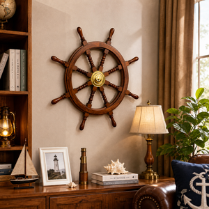 Décoration murale artisanale en bois en forme de roue de bateau nautique |   Décoration murale marine côtière de 76,2 cm |   Décoration d'intérieur rustique écologique - Product Image 4