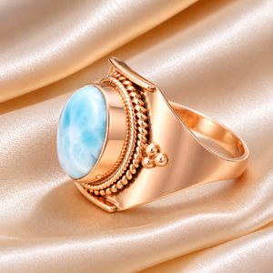Bague large en argent sterling 925 pur avec larimar naturel, faite à la main, style bohème vintage, pour femme, cadeau d'anniversaire, bijoux - Product Image 3