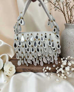 Pochette indienne faite à la main avec pompons perlés, brodée, pour soirée, mariage, mariée, sac à main pour femme, doublure en coton écologique, fermeture éclair - Product Image 4