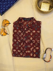 Chemise en coton bleu marine imprimée pour homme, motif plumes et feuilles, manches longues, légère, confortable, décontractée - Product Image 2