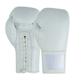 Gants de boxe en cuir blanc à lacets, avec sangle de poignet réglable, pour adultes de 14 ans et plus, unisexe, pour arts martiaux - Product Image 1