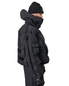 Chaqueta de Invierno Acolchada Ligera Negra con Capucha y Cierre, Múltiples Bolsillos, Logotipo Personalizado, para Hombre - Product Image 4