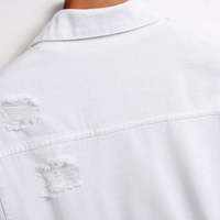 Veste pour homme, vente en gros, unisexe, vêtement d'extérieur d'automne, col montant enduit, veste en jean déchiré blanc premium
