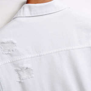 Chaqueta para hombre, al por mayor, unisex, de otoño, con cuello alto, de mezclilla premium blanca desgarrada - Product Image 4