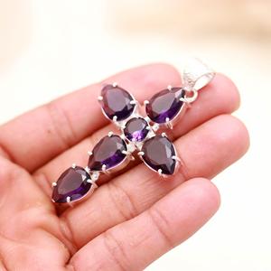 Amethyst Cross Pendant Sterling Silver, February Birthstone <b>Necklace</b>, Purple Gemstone Jewelry, Gift for Her - Product Image 4