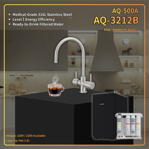 Dispensador de Agua Caliente y a Temperatura Ambiente AQUATEK para Debajo del Mostrador AQ-3212B, Acero Inoxidable 316L con Sistema de Ósmosis Inversa AQ-500A para Uso Doméstico - Product Image 1