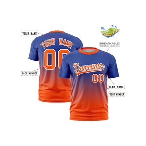 เสื้อเบสบอลแบบซับลิเมชั่นสั่งทำพิเศษสำหรับผู้ชาย แขนสั้น ไม่มีปก สีไล่ระดับน้ำเงินส้ม ระบายอากาศได้ดี ผลิตจากโพลีเอสเตอร์ 100% ขายส่งสำหรับกีฬา - Product Image 3