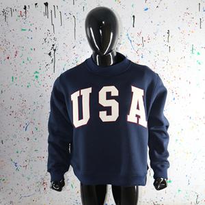 USA BLUE <b>Mock</b> <b>Neck</b> Sweatshirt 100% WHITE Applique Embroidery wide <b>neck</b> Sweatshirt Finer Threads - Product Image 1