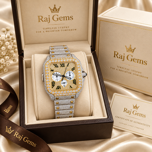 นาฬิกาโครโนกราฟ Raj Gems Luxury Square ตัวเรือนสแตนเลส กระจกแซฟไฟร์ หน้าปัดประดับเพชร ตัวเลขโรมัน ระบบอนาล็อก เครื่องกลไก สำหรับผู้ชาย - Product Image 1