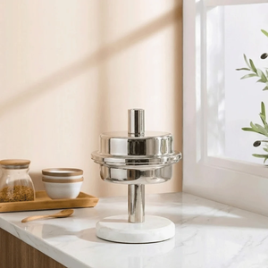 Tazón para Dátiles de Metal con Tapa, Base de Mármol, Acabado Pulido, Diseño Minimalista para Servir Alimentos, Uso Doméstico, Venta al Por Mayor de White Royals - Product Image 1