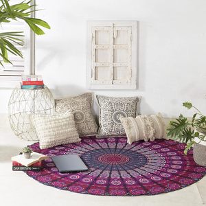 Tapiz Redondo con Borlas para Colgar en la Pared, Estilo Ombre Hippie Mandala Bohemio Indio, Mantel de 70 Pulgadas (178 cm) Verde - Product Image 5