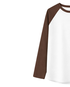 T-shirt à manches longues raglan personnalisé marron et blanc pour homme, en coton, décontracté, col rond contrastant, style baseball, fabricant et fournisseur OEM - Product Image 3