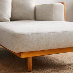 Canapé d'angle moderne en teck massif avec cadre en bois, coussins rembourrés en tissu épais et accoudoirs rembourrés pour salon intérieur - Product Image 3