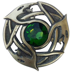 Broche celtique écossaise motif écossais avec pierre verte, finition antique, 3,25 pouces - Product Image 1