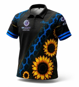 เสื้อยืดแขนสั้นผู้ชายสีดำลายดอกทานตะวันแบบถัก ยี่ห้อ Custom Dart Pulse ผ้ากันยับ แห้งเร็ว ดีไซน์สปอร์ต - Product Image 2