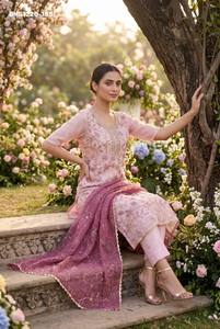 Premium Collection Organza with Handwork & <b>Sequin</b> Embroidered Readymade Straight Kurti-<b>Pant</b>-Dupatta Collection Indian Supplier - Product Image 4