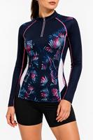 Haut de gamme tendance pour femme : Rashguard à manches longues noir, rose, blanc, imprimé numérique tropical, écologique, séchage rapide, anti-UV