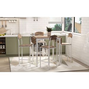 Set da Pranzo TOPMAX 5 Pezzi Stile Fattoria con Tavolo Alto e 4 Sedie Pieghevoli, Struttura Bianca con Piano Marrone Rustico - Product Image 2