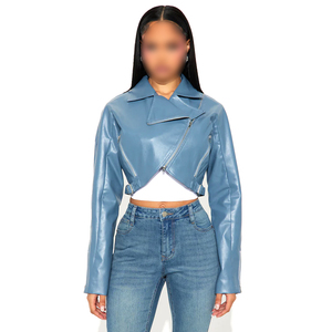 เสื้อแจ็คเก็ตหนังทรงเอซิมเมตริกซ์ซิปหน้าสำหรับผู้หญิงสุดฮิต ทรงเข้ารูป ผลิตจากหนัง PU แฟชั่นสตรีทแวร์ เหมาะสำหรับใส่ไปเที่ยวคลับ - Product Image 1