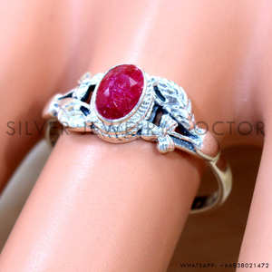 Bague à motif floral en argent sterling 925 avec rubis naturel, faite à la main, prix de gros, bijoux - Product Image 2