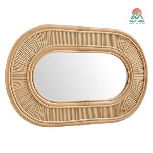 Espejo de pared ovalado hecho de ratán de color natural. Diseño suave y elegante. Espejo de tocador para baño. - Product Image 2