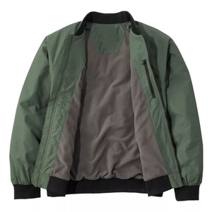 Blouson bomber vert pour homme, couleur unie, col rabattu, fermeture éclair, vêtement décontracté pour l'automne, coupe classique, matière polyester - Product Image 1
